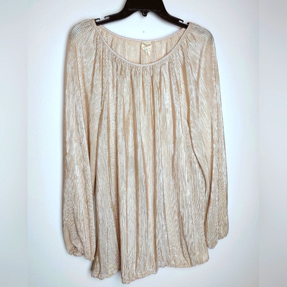 VTG Y2K Faded Glory Gold Ribbed Long Sleeve Evening Peasant Blouse, Size XL